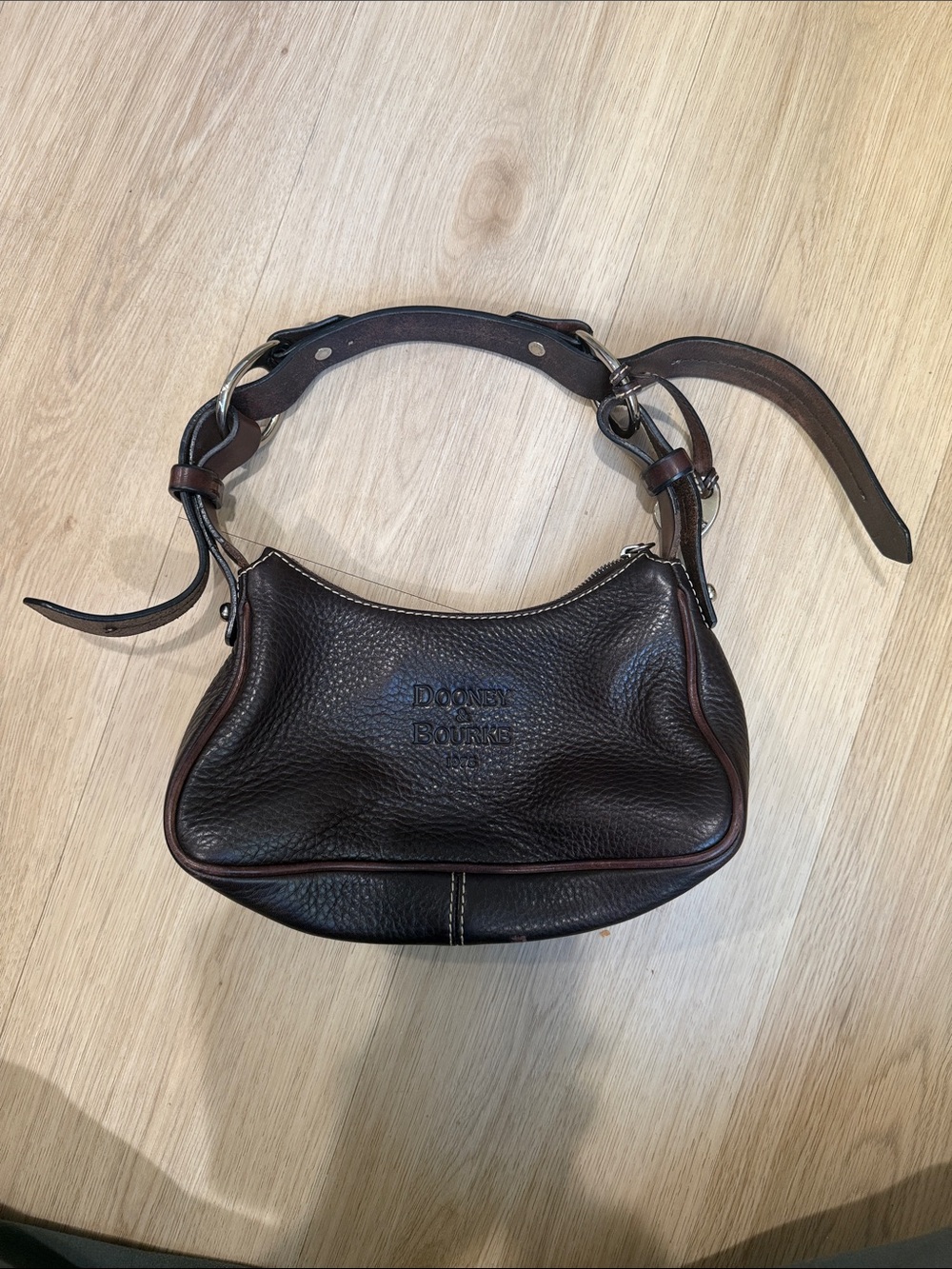 Dooney & Bourke Dark Brown Pebbled Leather Hobo Shoulder Bag